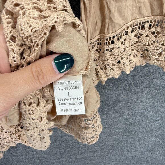 Blu Pepper Dress Women L Large Beige Geometric Crochet Sheath Midi Elastic Waist - Picture 4 of 7